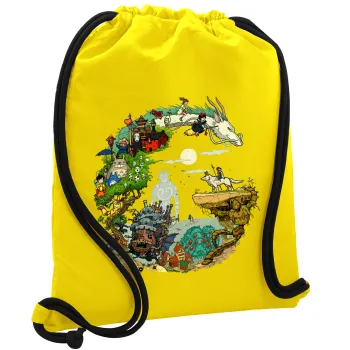 Στούδιο Γκίβλι, Τσάντα πλάτης πουγκί GYMBAG Κίτρινη, με τσέπη (40x48cm) & χονδρά κορδόνια