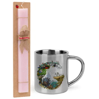 Στούδιο Γκίβλι, Easter Set, metallic thermal cup (300ml) & aromatic flat Easter candle (30cm) (PINK)