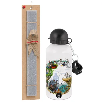 Στούδιο Γκίβλι, Easter Set, metallic aluminum water bottle (500ml) & aromatic flat Easter candle (30cm) (GRAY)