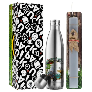 Στούδιο Γκίβλι, Easter Set, metallic stainless thermos flask (500ml) & scented flat Easter candle (30cm) (GRAY)
