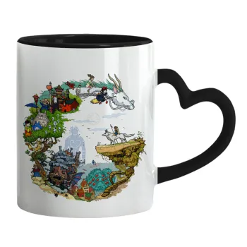 Στούδιο Γκίβλι, Κούπα καρδιά χερούλι μαύρη, κεραμική, 330ml