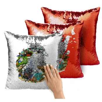 Στούδιο Γκίβλι, Μαξιλάρι καναπέ Μαγικό Κόκκινο με πούλιες 40x40cm περιέχεται το γέμισμα