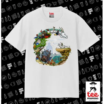 Στούδιο Γκίβλι, Κλασικό T-Shirt, διπλής ραφής, χωρίς πλευρικές ραφές ΛΕΥΚΟ από 100% βαμβάκι. Vegan & OEKO-TEX πιστοποιημένο.