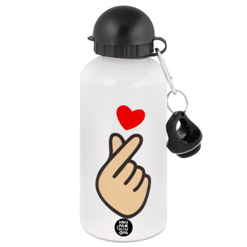 Korean Finger Heart, Metal water bottle, White, aluminum 500ml