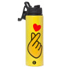Metallic water bottle with safety lid, 850ml aluminum