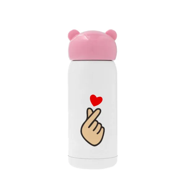 Korean Finger Heart — Pink stainless steel thermal flask, 320ml