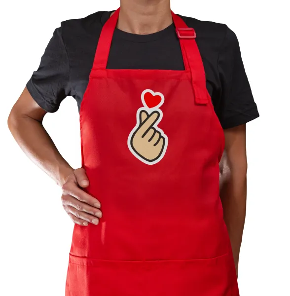 Korean Finger Heart — Red cooking apron with pockets (adult)