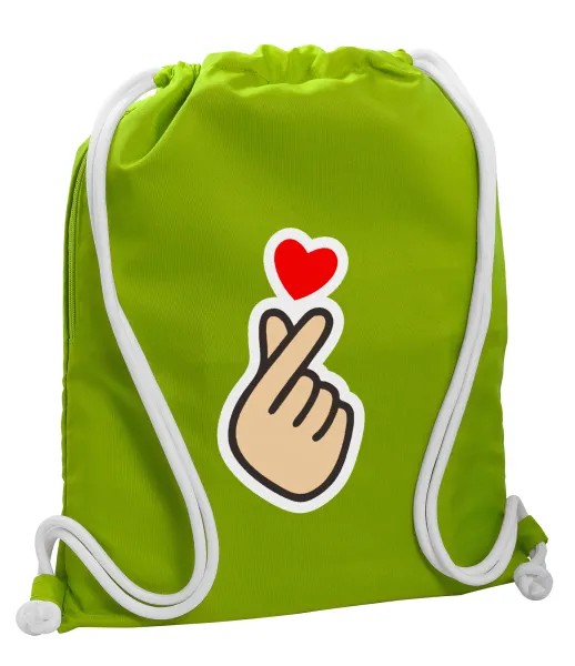Korean Finger Heart — Τσάντα πλάτης πουγκί GYMBAG LIME GREEN, με τσέπη (40x48cm) & χονδρά κορδόνια