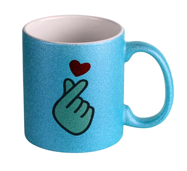 Korean Finger Heart — Κούπα Σιέλ Glitter που γυαλίζει, κεραμική, 330ml