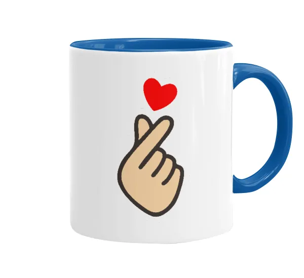 Korean Finger Heart — Κούπα χρωματιστή μπλε, κεραμική, 330ml
