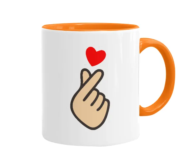 Korean Finger Heart — Κούπα χρωματιστή πορτοκαλί, κεραμική, 330ml