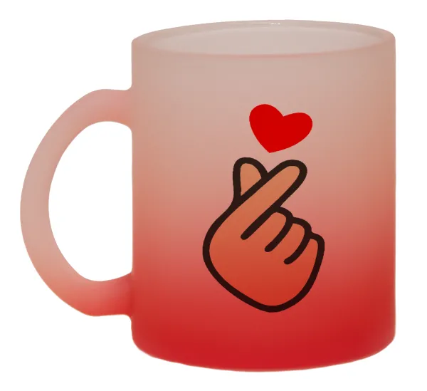 Korean Finger Heart — Κούπα γυάλινη δίχρωμη με βάση το κόκκινο ματ, 330ml