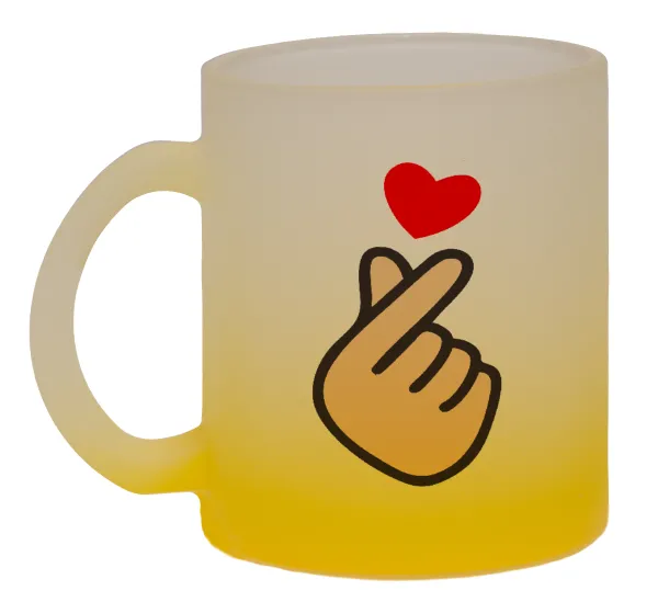Korean Finger Heart — Κούπα γυάλινη δίχρωμη με βάση το κίτρινο ματ, 330ml