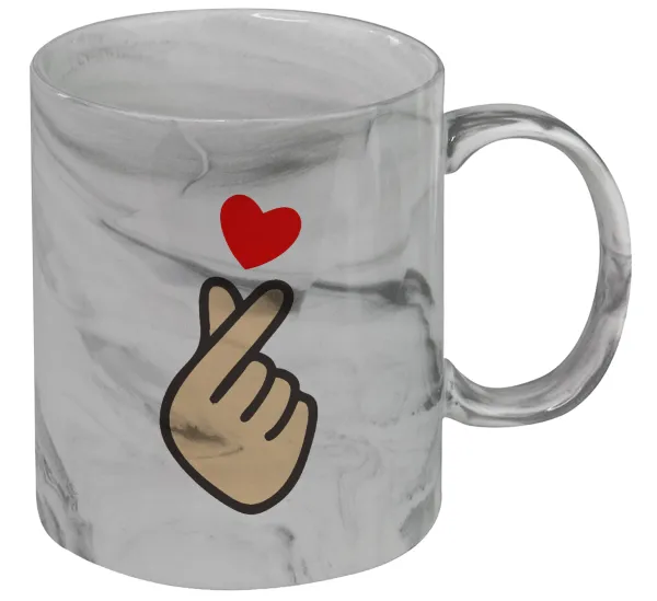 Korean Finger Heart — Κούπα κεραμική, marble style (μάρμαρο), 330ml