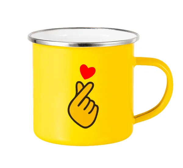Korean Finger Heart — Κούπα Μεταλλική εμαγιέ Κίτρινη 360ml