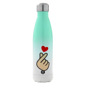 Korean Finger Heart, Metal mug thermos Green/White (Stainless steel), double wall, 500ml