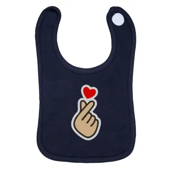Korean Finger Heart, Σαλιάρα με Σκρατς 100% Organic Cotton Μπλε (0-18 months)