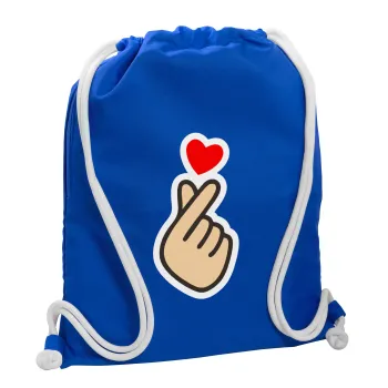 Korean Finger Heart, Τσάντα πλάτης πουγκί GYMBAG Μπλε, με τσέπη (40x48cm) & χονδρά κορδόνια