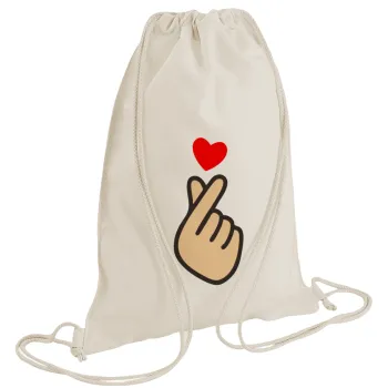Korean Finger Heart, Τσάντα πλάτης πουγκί GYMBAG natural (28x40cm)