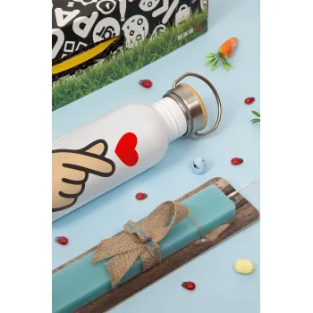 Korean Finger Heart, Πασχαλινή Λαμπάδα με παγούρι μεταλλικό (620ml, stainless steel) & κερί αρωματικό πλακέ (30cm) (ΤΙΡΚΟΥΑΖ)