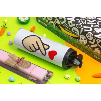 Korean Finger Heart, Πασχαλινή Λαμπάδα με Travel Tumbler θερμό με διπλό καπάκι (600ml, BPA free) & κερί αρωματικό πλακέ (30cm) (ΡΟΖ)