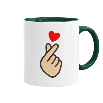 Korean Finger Heart, Κούπα χρωματιστή πράσινη, κεραμική, 330ml