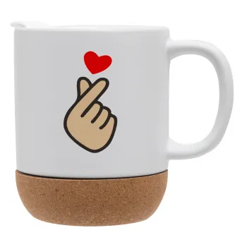 Korean Finger Heart, Κούπα, κεραμική με βάση φελού και καπάκι (ΜΑΤ), 330ml