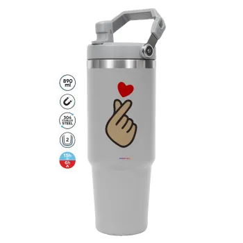 Korean Finger Heart, GREY color, 890ml (30oz) stainless Steel Tumbler with Handle