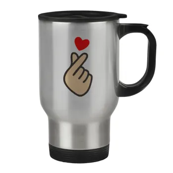 Korean Finger Heart, Κούπα ταξιδιού ανοξείδωτη με καπάκι, διπλού τοιχώματος (θερμό) 450ml