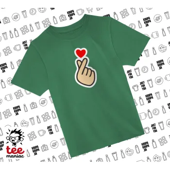 Korean Finger Heart, Άνετο παιδικό T-Shirt ΠΡΑΣΙΝΟ από 100% βαμβάκι, για κάθε μέρα. Vegan & OEKO-TEX πιστοποιημένο.