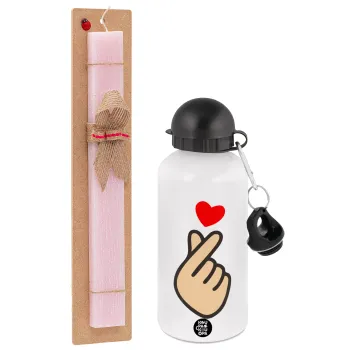 Korean Finger Heart, Easter Set, metallic aluminum bottle (500ml) & aromatic flat Easter candle (30cm) (PINK)