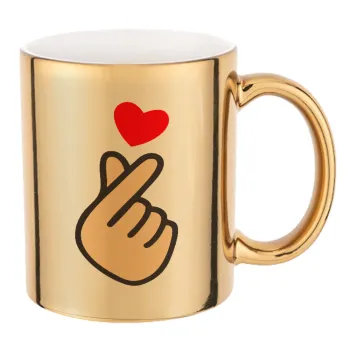 Korean Finger Heart, Mug ceramic, gold mirror, 330ml