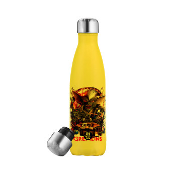 Gremlins, Μεταλλικό παγούρι θερμός Κίτρινος (Stainless steel), διπλού τοιχώματος, 500ml