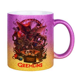 Gremlins, Κούπα Χρυσή/Ροζ Glitter, κεραμική, 330ml