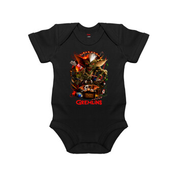Gremlins, Βρεφικό φορμάκι μωρού, 0-18 μηνών, ΜΑΥΡΟ, 100% Organic Cotton, κοντομάνικο