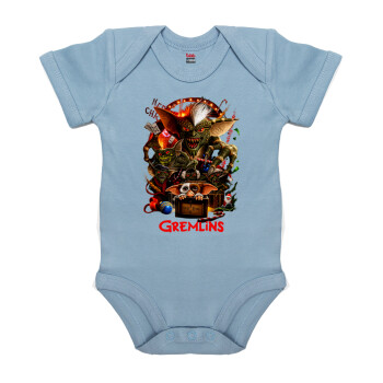 Gremlins, Βρεφικό φορμάκι μωρού, 0-18 μηνών, Μπλε, 100% Organic Cotton, κοντομάνικο