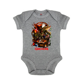 Gremlins, Βρεφικό φορμάκι μωρού, 0-18 μηνών, ΓΚΡΙ ΜΕΛΑΝΖΕ, 100% Organic Cotton, κοντομάνικο