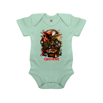 Gremlins, Βρεφικό φορμάκι μωρού, 0-18 μηνών, mint (Μέντα), 100% Organic Cotton, κοντομάνικο