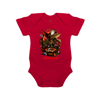 Gremlins, Βρεφικό φορμάκι μωρού, ΚΟΚΚΙΝΟ, 100% Organic Cotton, κοντομάνικο