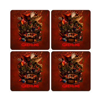Gremlins, ΣΕΤ x4 Σουβέρ ξύλινα τετράγωνα plywood (9cm)