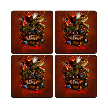 Gremlins, ΣΕΤ 4 Σουβέρ ξύλινα τετράγωνα (9cm)