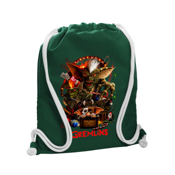 Gremlins, Backpack pouch GYMBAG BOTTLE GREEN, with pocket (40x48cm) & thick white cords