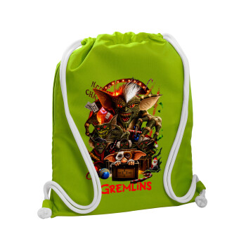 Gremlins, Backpack bag GYMBAG LIME GREEN, with pocket (40x48cm) & thick cords