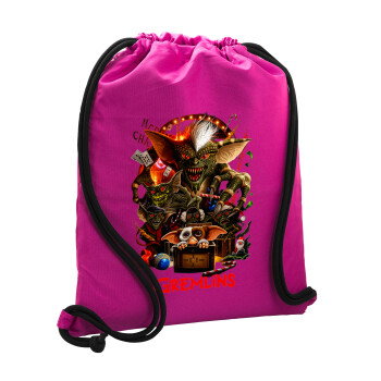 Gremlins, Backpack pouch GYMBAG Fuchsia, with pocket (40x48cm) & thick cords