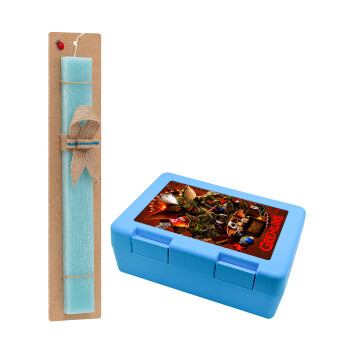 Gremlins, Easter Set, children's snack container BLUE & Easter aromatic flat candle (30cm) (TURQUOISE)