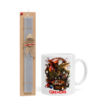 Gremlins, Easter Set, Ceramic Cup (330ml) & Easter aromatic flat candle (30cm) (GRAY)