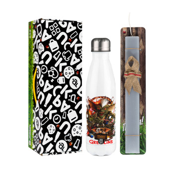 Gremlins, Easter candle, metallic white thermos bottle (500ml) & aromatic flat candle (30cm) (GRAY)
