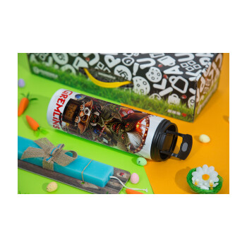 Gremlins, Easter candle,Travel Tumbler 2 Lids, with metal straw & cleaning brush & aromatic flat candle (30cm) (BLUE)