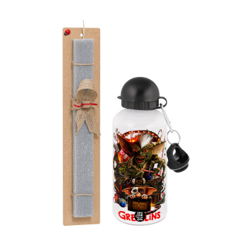Gremlins, Easter Set, metallic aluminum water bottle (500ml) & aromatic flat Easter candle (30cm) (GRAY)