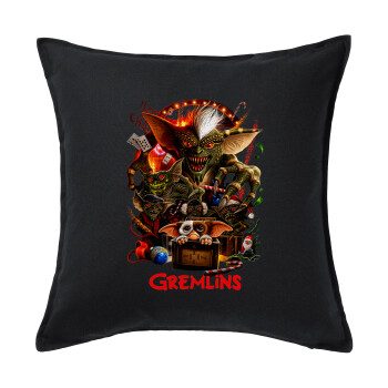 Gremlins, Μαξιλάρι καναπέ Μαύρο 100% βαμβάκι, περιέχεται το γέμισμα (50x50cm)